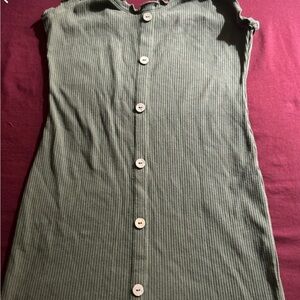 No Boundaries Green Ribbed Button-Down Dress